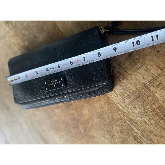 Kate Spade Black Pebbled Leather Zip Around Wristlet Wallet Double Zip - Picture 8 of 9